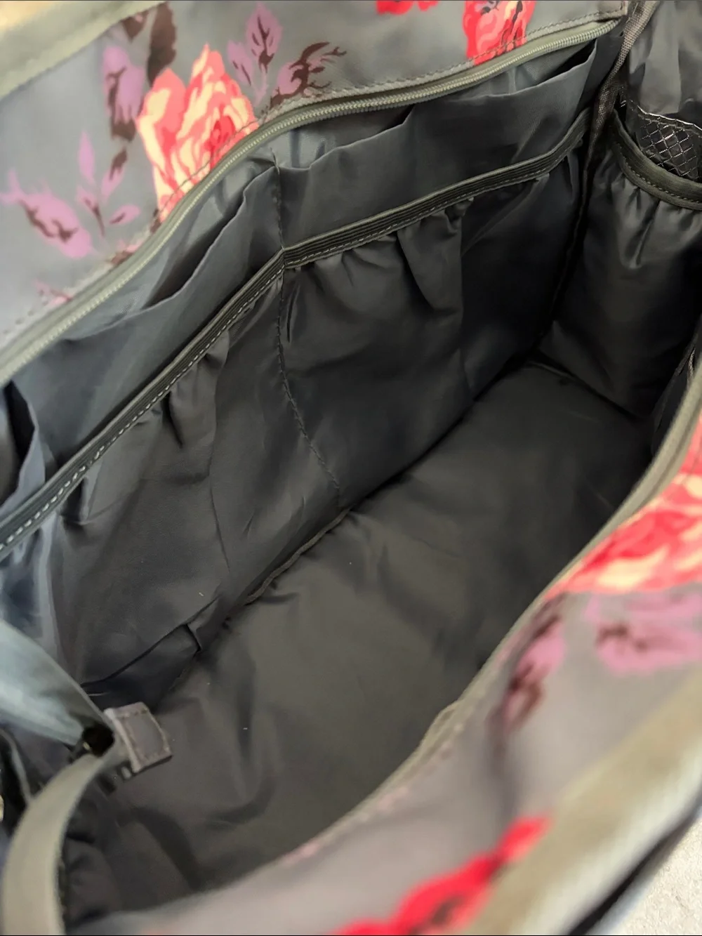 Ranken Floral Gray Baby Bag Tote Diaper a bag with Pink Rose Print